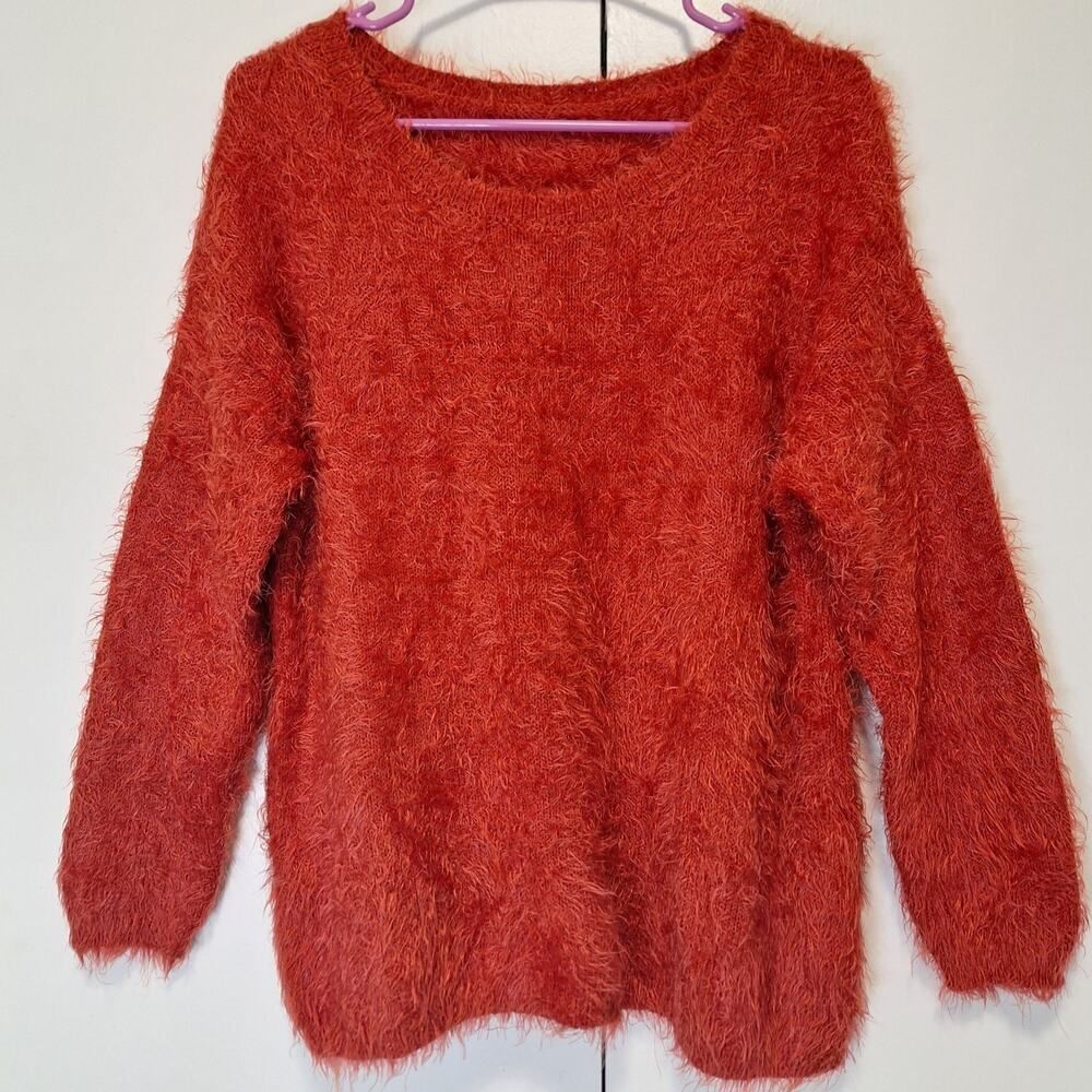 Love Tree Fuzzy Orange Sweater Large